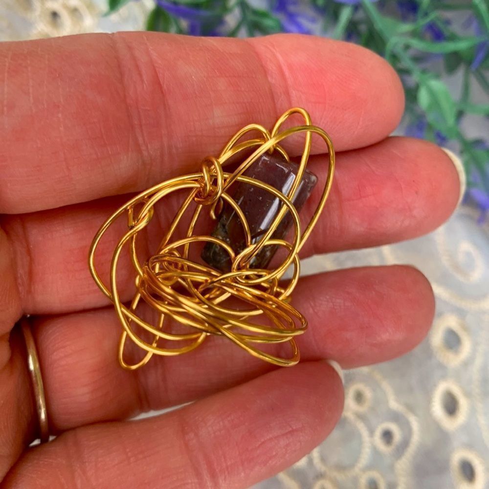 Unique Ocean Jasper In Gold Wire Wrap Artisan Crafted Ring - Picture 4 of 10